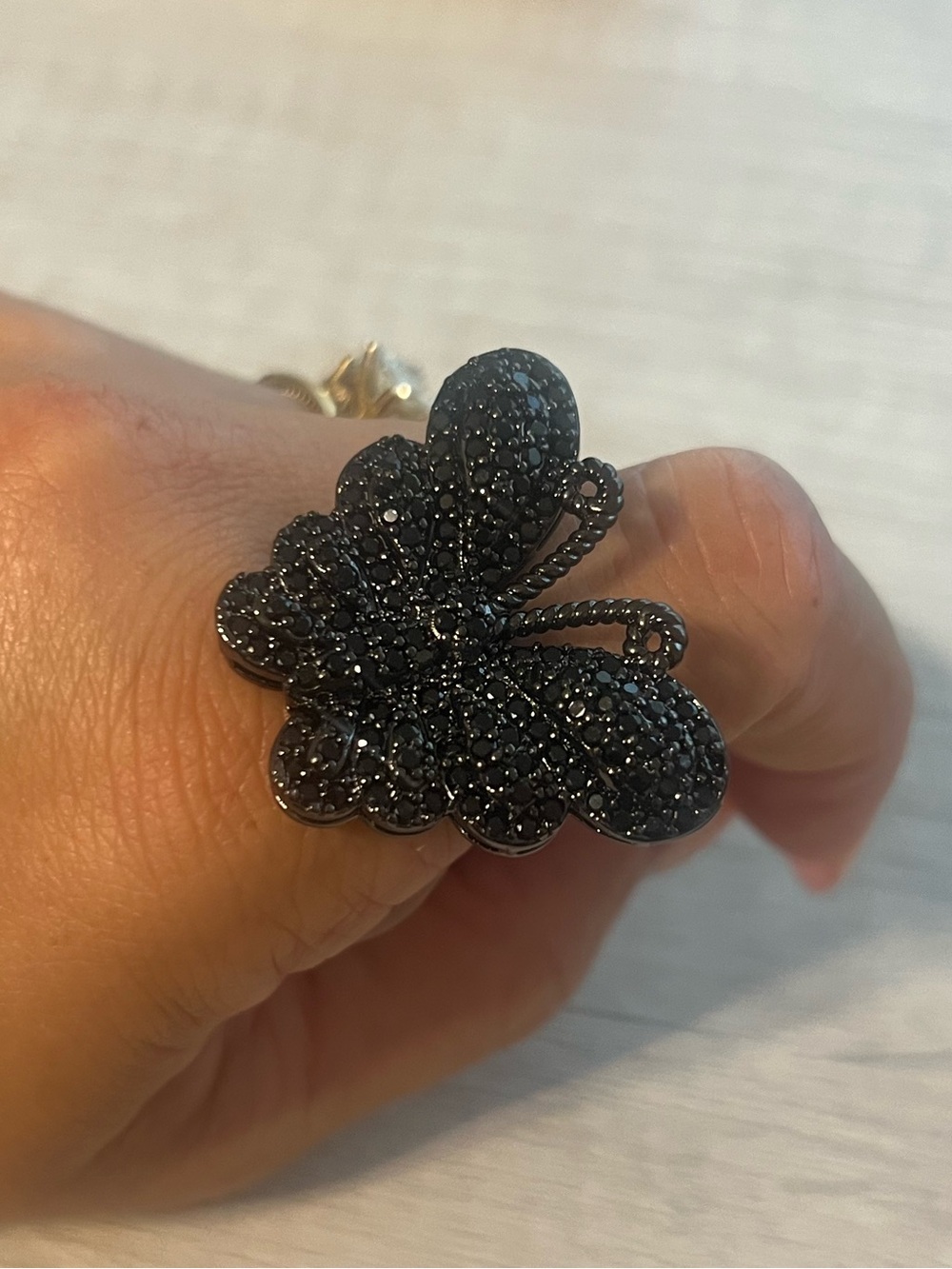 Statement Black Pave Crystal Butterfly Ring | Glam Cocktail Jewelry nip
